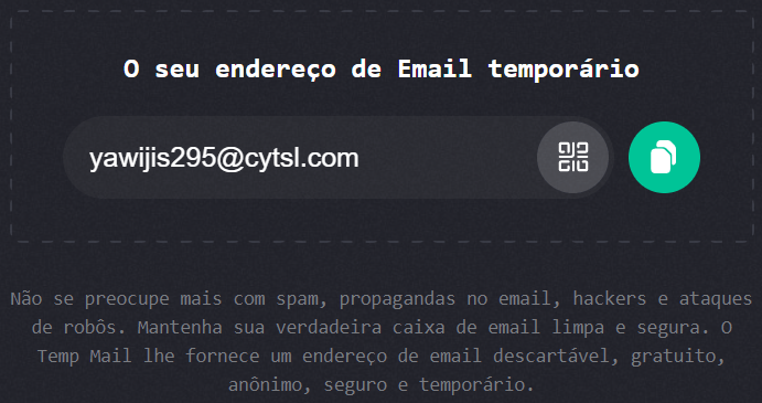 Temp Mail copie seu endereço eletrônico